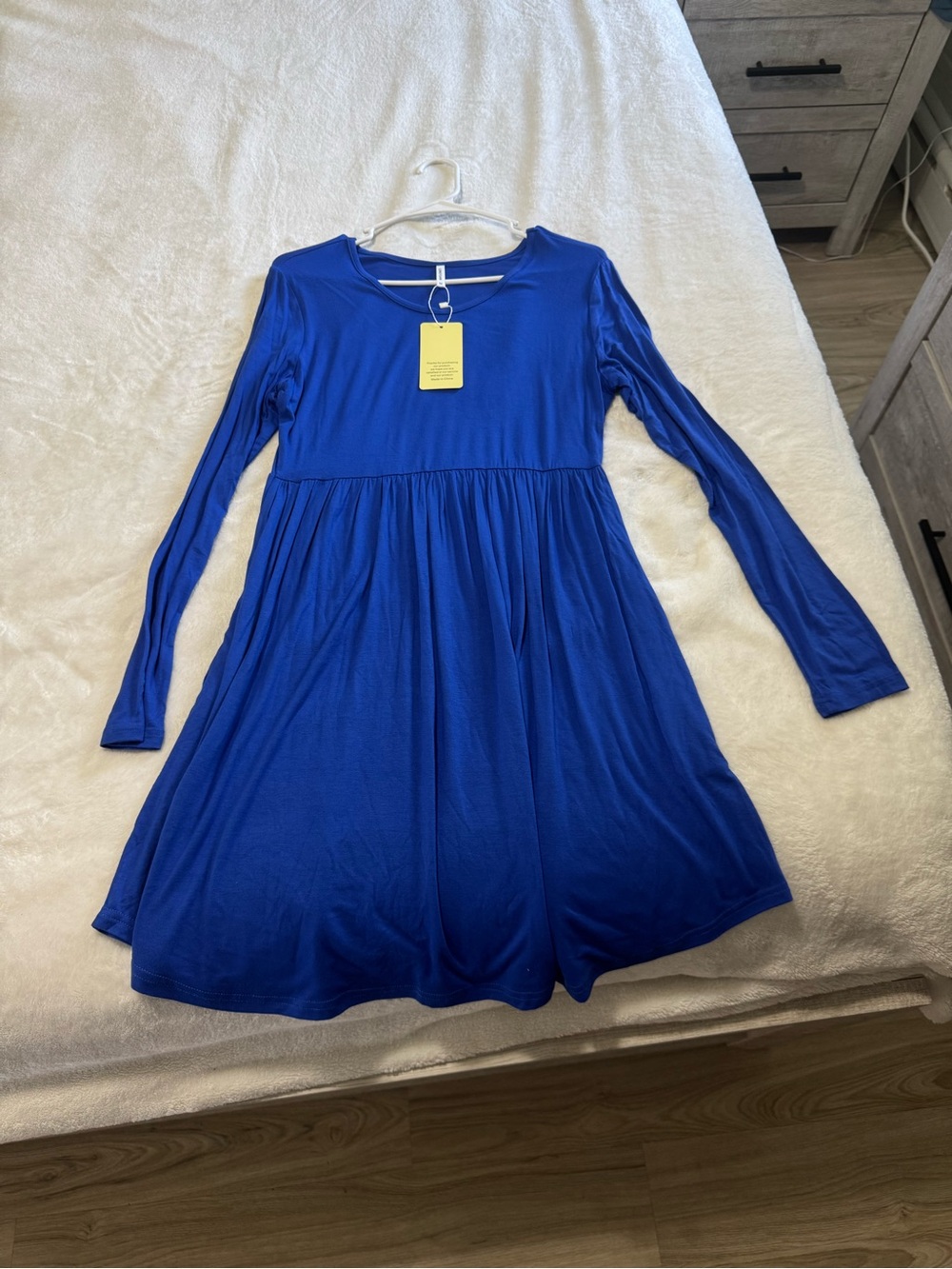 Long-Sleeve Royal Blue Swing Dress